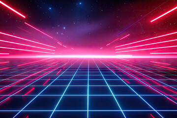 a 90s cg animation background, red white and blue neon, retro synthwave screensaver - obrazy, fototapety, plakaty