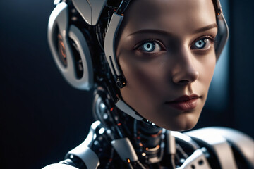 Female robot face, Artificial intelligence concept - AI