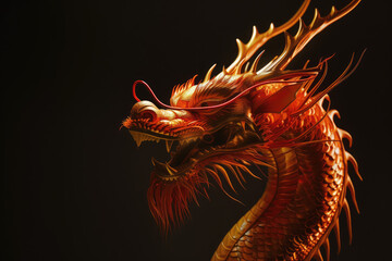 golden red chinese new year dragon cinematic style dramatic lighting black background