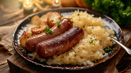 Sauerkraut and Bratwurst Plate Image