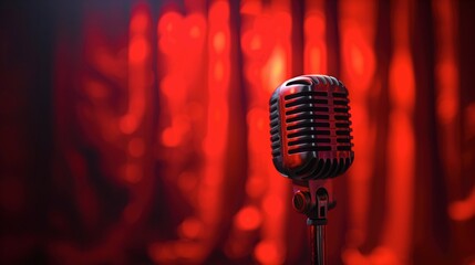Vintage Mikrofon vorm Red Curtain Hintergrund
