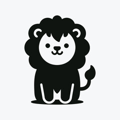 Stylized cartoon lion, black and white, simple shapes. Lion vector file.
