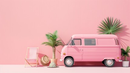 a pink van and a chair