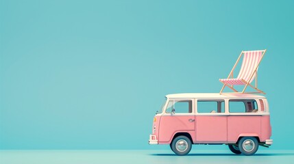a pink van with a chair on the roof