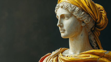 Ancient Greek Roman statue of goddess Athena god of wisdom, gray clean background.