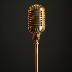 Vintage Retro goldenes Mikrofon auf schwarzem Hintergrund