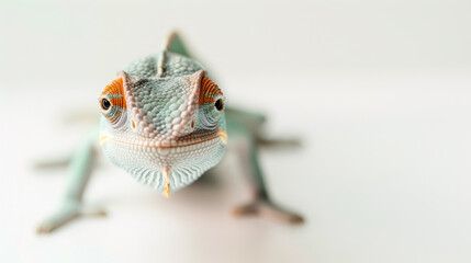 Fototapeta premium Chameleon looking at camera on white background.