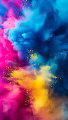 colorful and vibrant holi smoke and powder background in vertical format