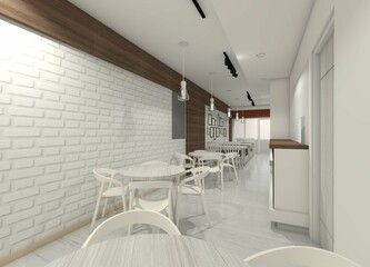 Brick Wall Background Decoration and Wooden Panel for Interior Cafe