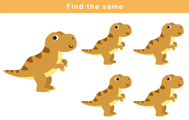 Find same picture worksheet for kids. Worksheet for kids kindergarten, preschool and school age. Education game for children with cute dino illustration.