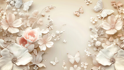 larkia flower background with butterflies and flowers