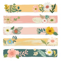 Collection of hand-painted watercolor flowers and abstract brush strokes in a pastel palette, perfect for spring designs