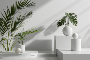 white geometric Interior design with plants