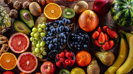 Naklejka na ściany i meble Food products representing the fruitarian diet