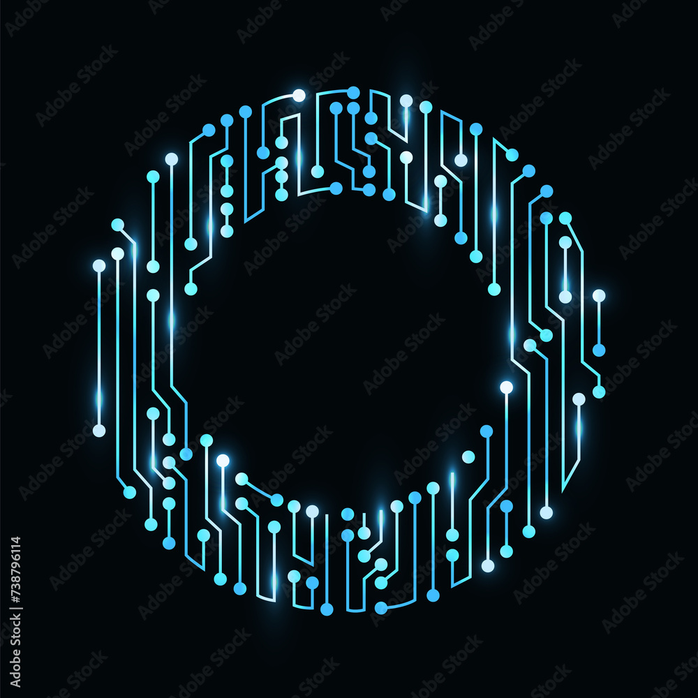 Aufkleber circuit board circle frame. abstract digital round frame, hardware board and electronic motherboard 