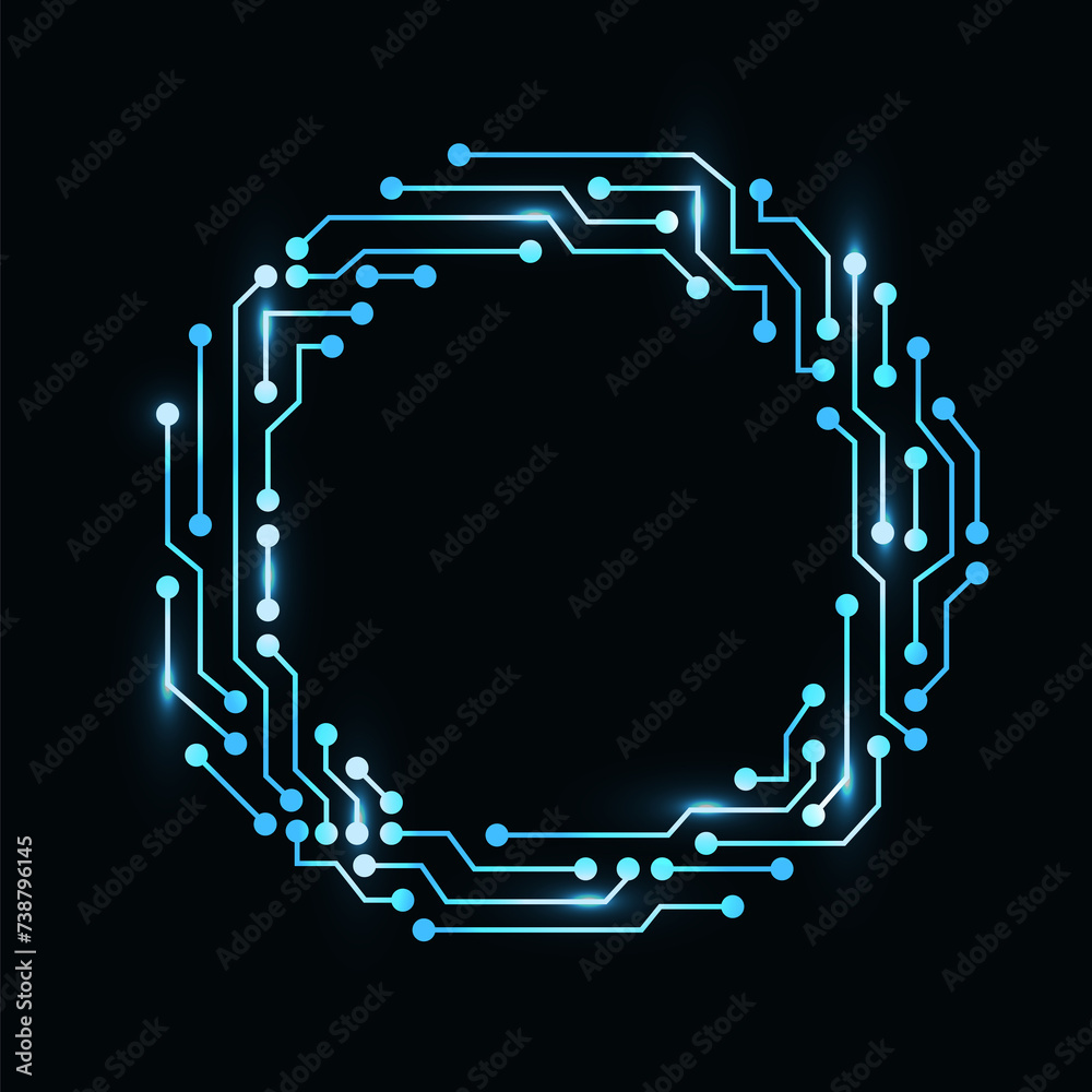 Aufkleber circuit board circle frame. abstract digital round frame, hardware board and electronic motherboard 