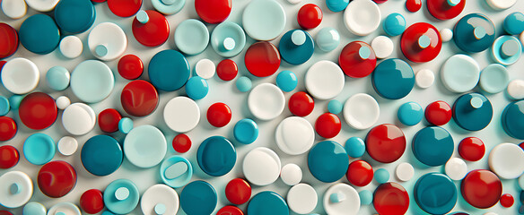 many red blue and white tablets are shown on a white 