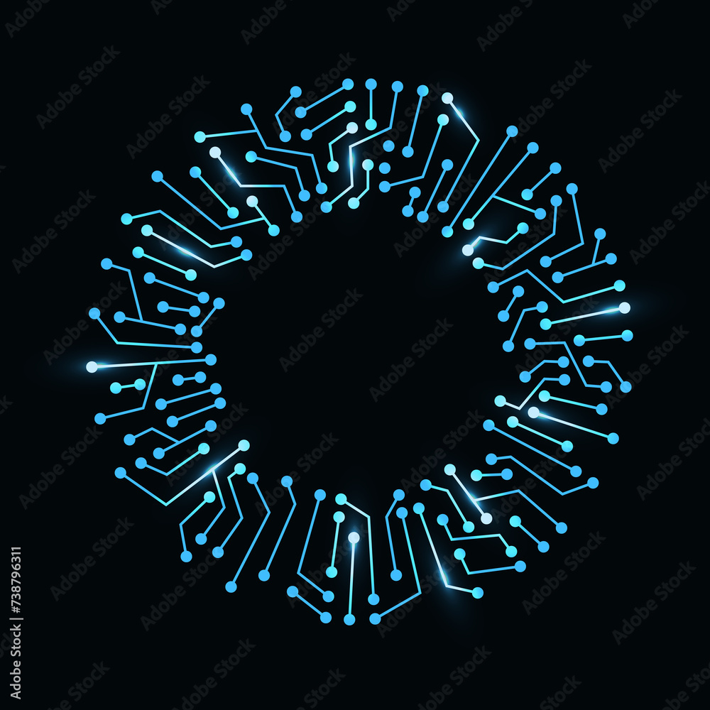 Aufkleber circuit board circle frame. abstract digital round frame, hardware board and electronic motherboard 