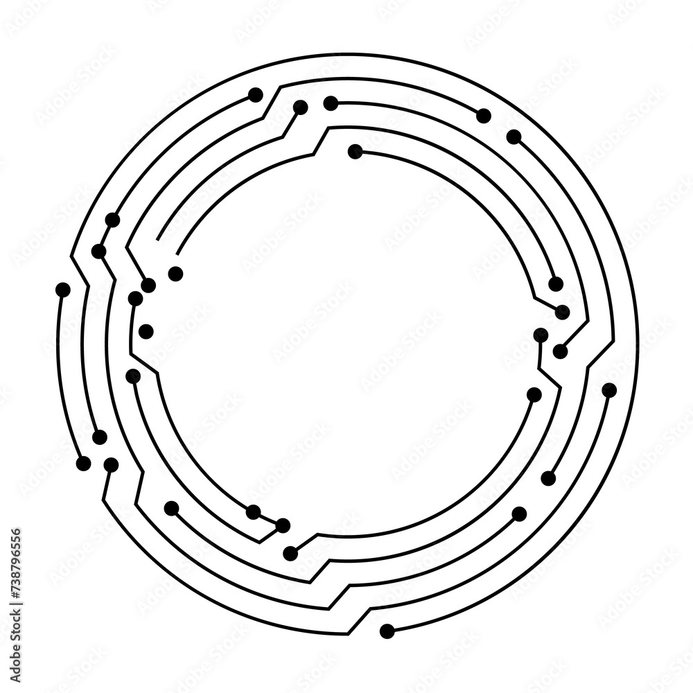 Aufkleber circuit board circle frame. abstract digital round frame, hardware board and electronic motherboard 