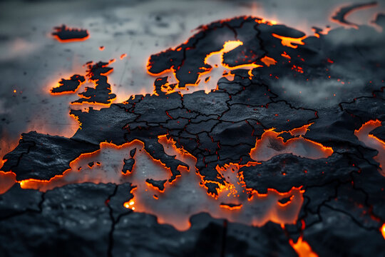 Volcanic map of Europe, England, Ukraine, and Russia