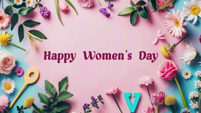 Happy women's day background. Quotes for International Women's Day with pink background and flowers