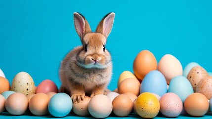 Fototapeta na wymiar a rabbit sitting on top of a pile of eggs