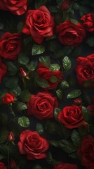 a pattern of red roses