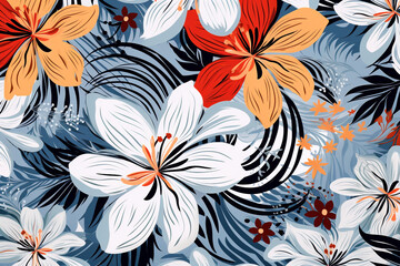 modern abstract tropical floral pattern, black background