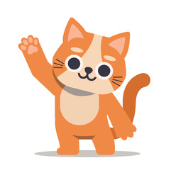 Cartoon friendly waving red cat on isolated background. Character vector illustration