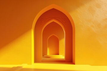 Islamic Design Background: 3D Empty Podium Stage for Product Display, Arabian Ramadhan Style, Eid al-Fitr