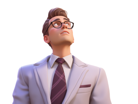 Looking Upward Animated Businessman Character in Suit