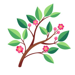 Tree branch with flowers and leaves vector art isolated