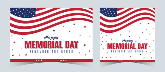 Set of memorial day sale web banner. Happy memorial day holiday sale post. Memorial day weekend sale banner. Memorial Day social media promotion template design in USA national flag colors