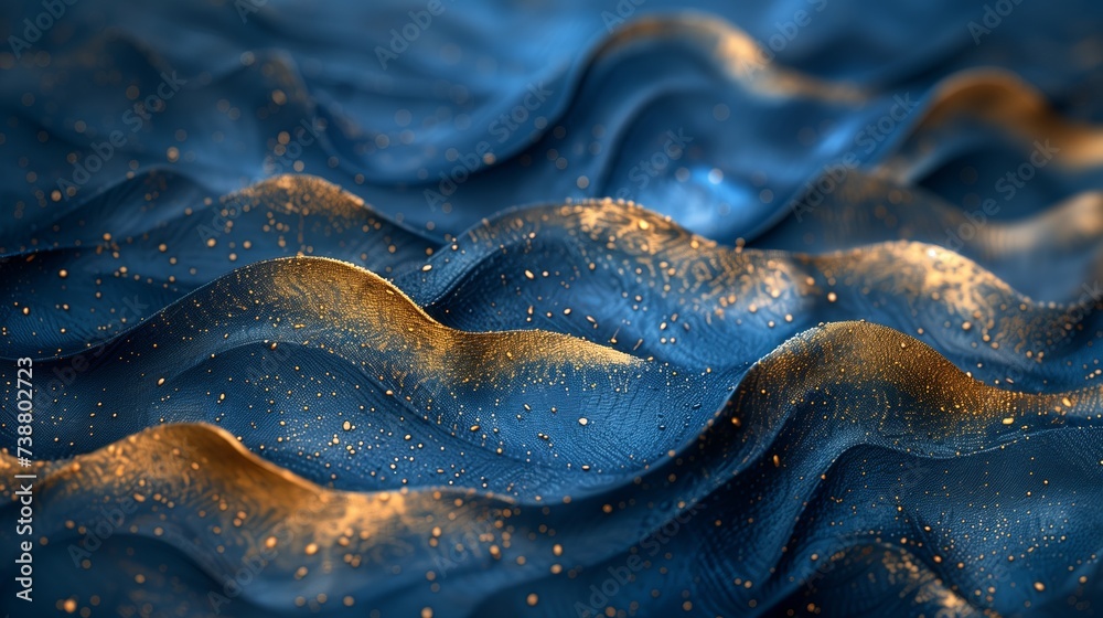 Poster Elegant blue textile waves sprinkled with golden flecks for luxury design