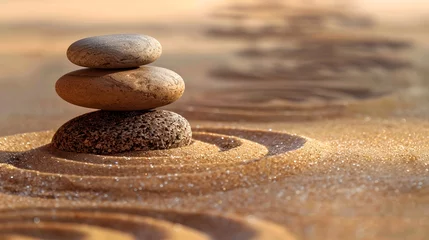 Fototapete Zen stones with lines on the sand. Spa therapie and meditation concept © Ziyan