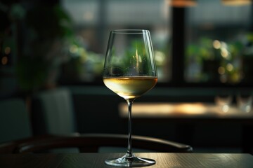 Elegant white wine in a glass on the table