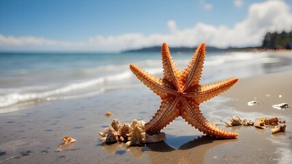 Starfish on the beach, Tranquil Starfish Scattered Along the Beach Shoreline, Vibrant Starfish Adorning Sun-Kissed Beaches, Starfish Dotted Across Pristine Sandy Beaches,