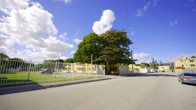 Overtown Miami low income housing with fences 4k HDR video