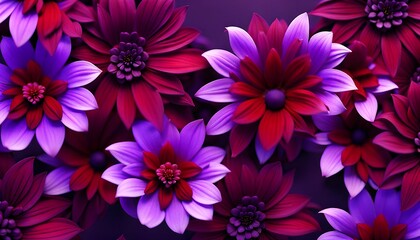 Obraz premium Purple and Red Flowers Pattern Background