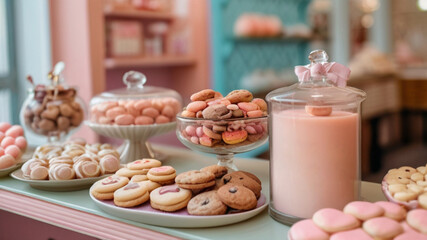 Naklejka premium Artisan and handmade luxury sweets displayed on counter of candy shop