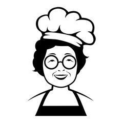 Mother wears glasses wearing hat and chef clothes. Vector image