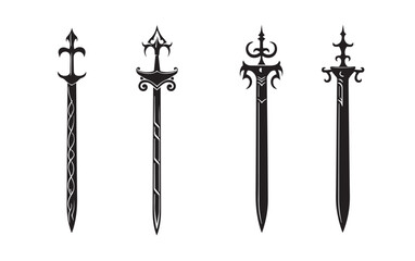 Monochrome vintage icon sword set of 4