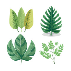 tropical leaves set of 4