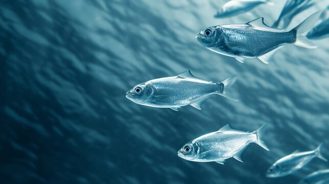 a group of silver fish swimming in water