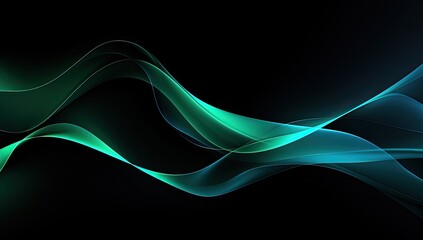A black background design with blue and green wave elements