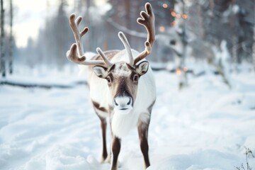 Majestic Reindeer in Snowy Landscape, Winter Wonderland Scene
