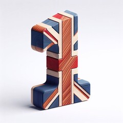 1 digit United Kingdom letters shape 3D wooden Lettering Typeface. AI generated illustration