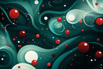 a painting of a swirl with red and white balls on a dark background