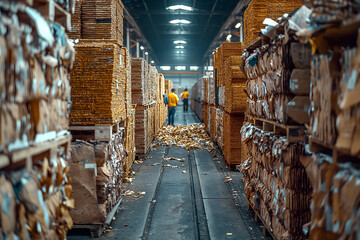 cardboard recycling factory stack of cardboard boxes - obrazy, fototapety, plakaty