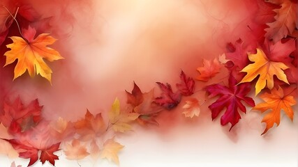 Naklejka na ściany i meble A banner for site design using red autumn leaves and the color smoke, with an autumn background. Fall foliage, flaming streams, ethereal ambiance, and natural backdrop